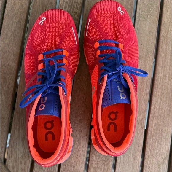 On Running Women's Cloud X Red and Blue Athletic Shoes - Picture 6 of 8